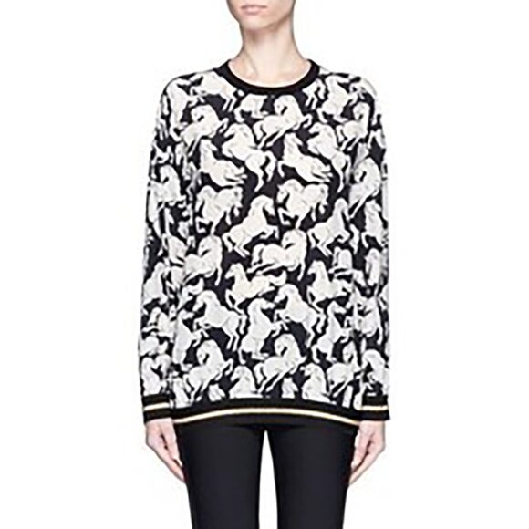 Stella McCartney Tops - Stella McCartney Ines Running Horses Print Silk Top Shirt Black White IT 38
